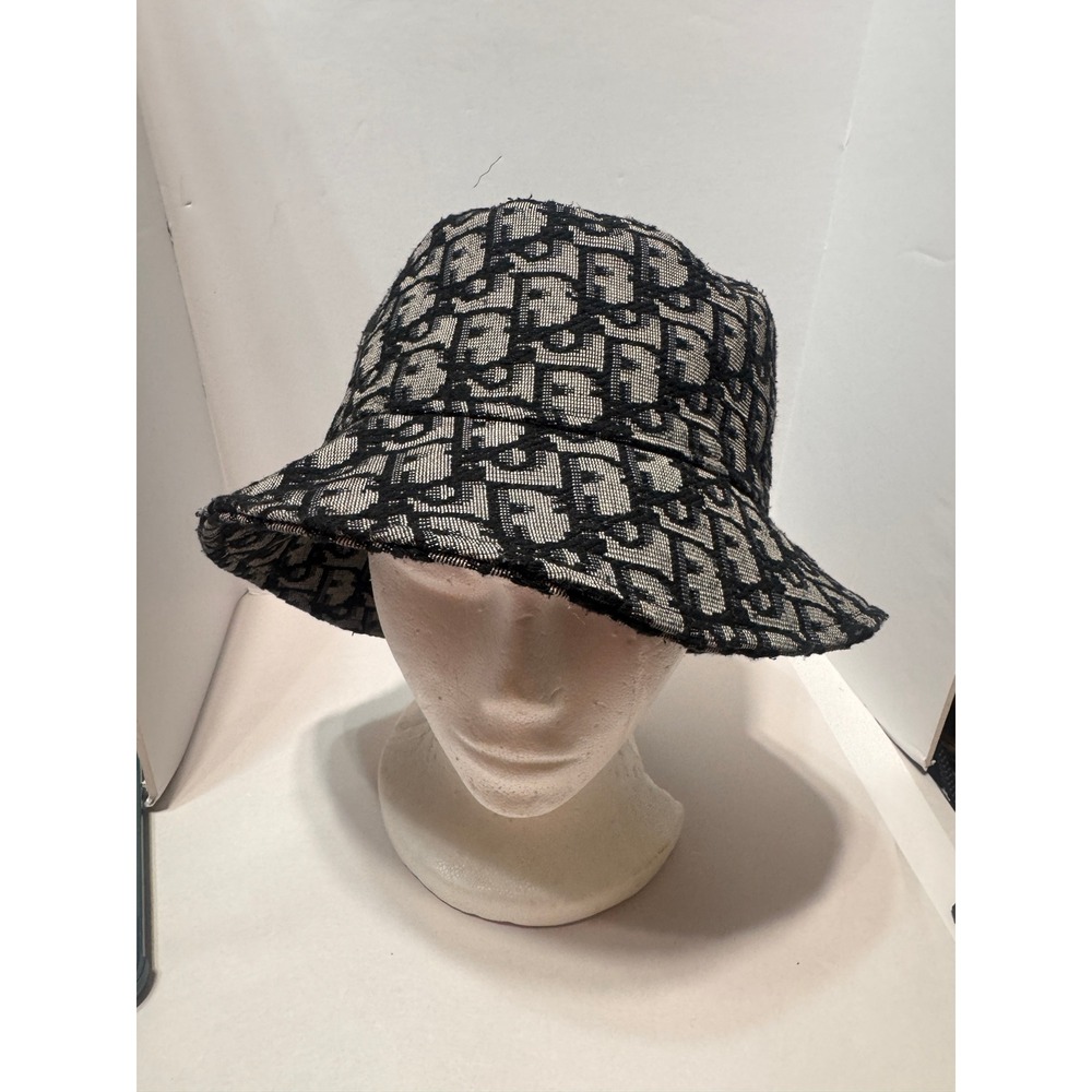 Christian Dior Oblique Monogram Bucket Hat Black Grey Woven Cotton Made in Italy